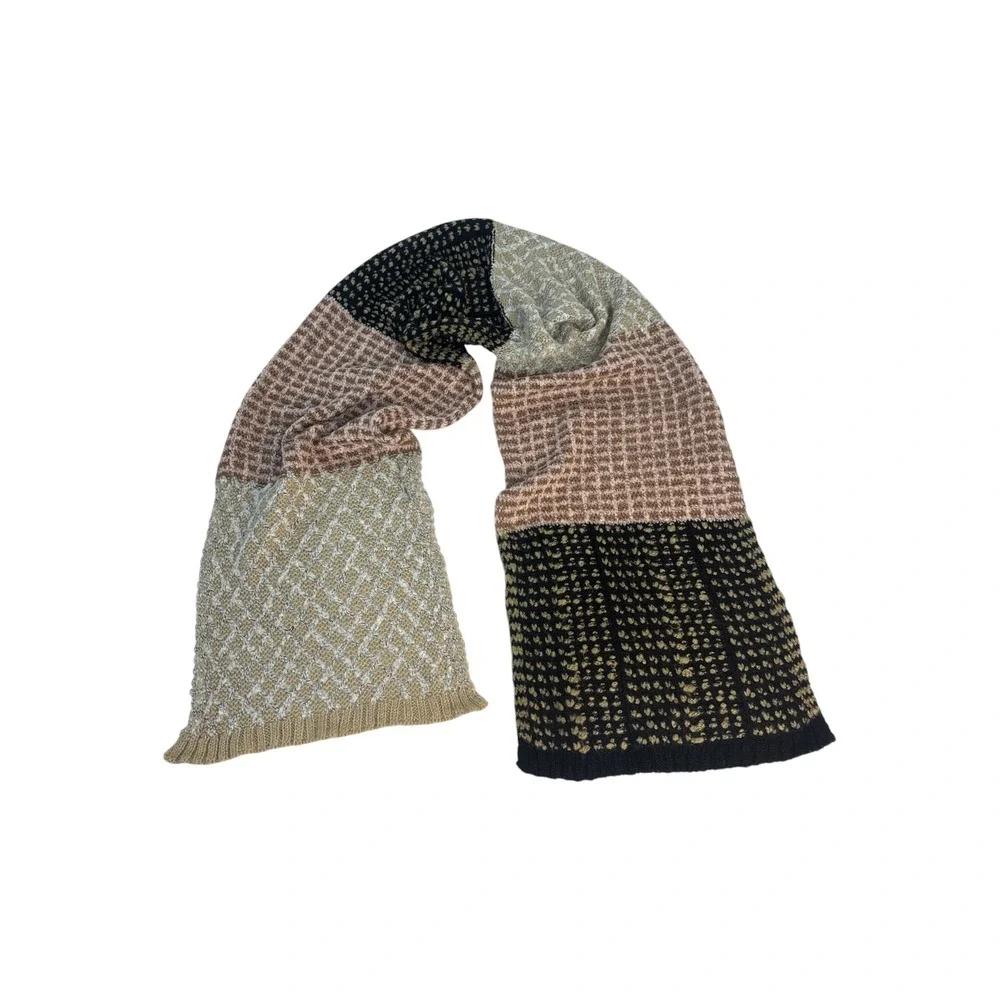 Echo‎ Design Multistitch Colorblock Knit Scarf Wrap Dark Academia Quiet Luxury